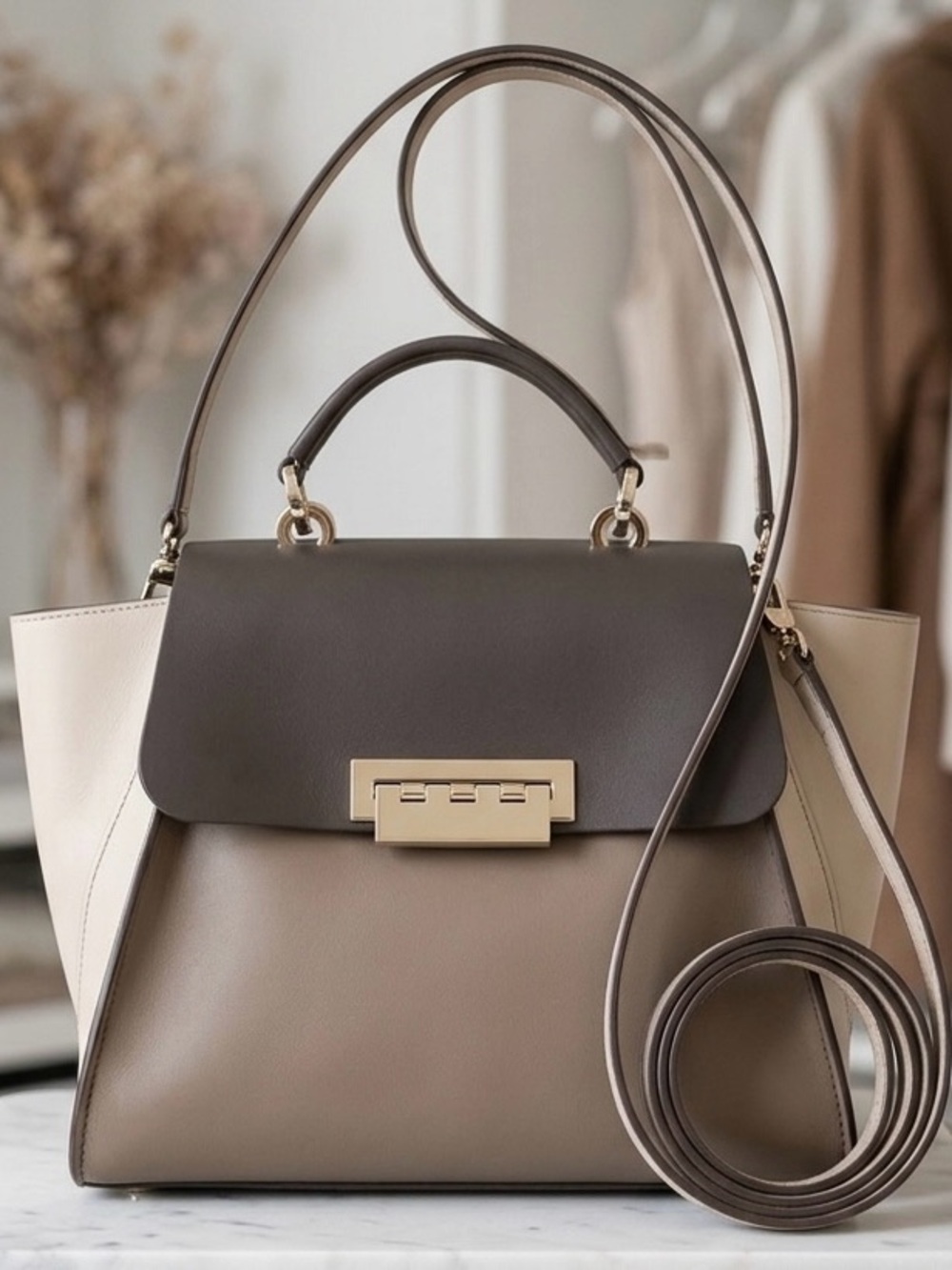 Zac Posen Three-Tone Purse in Cream, Camel & Brown